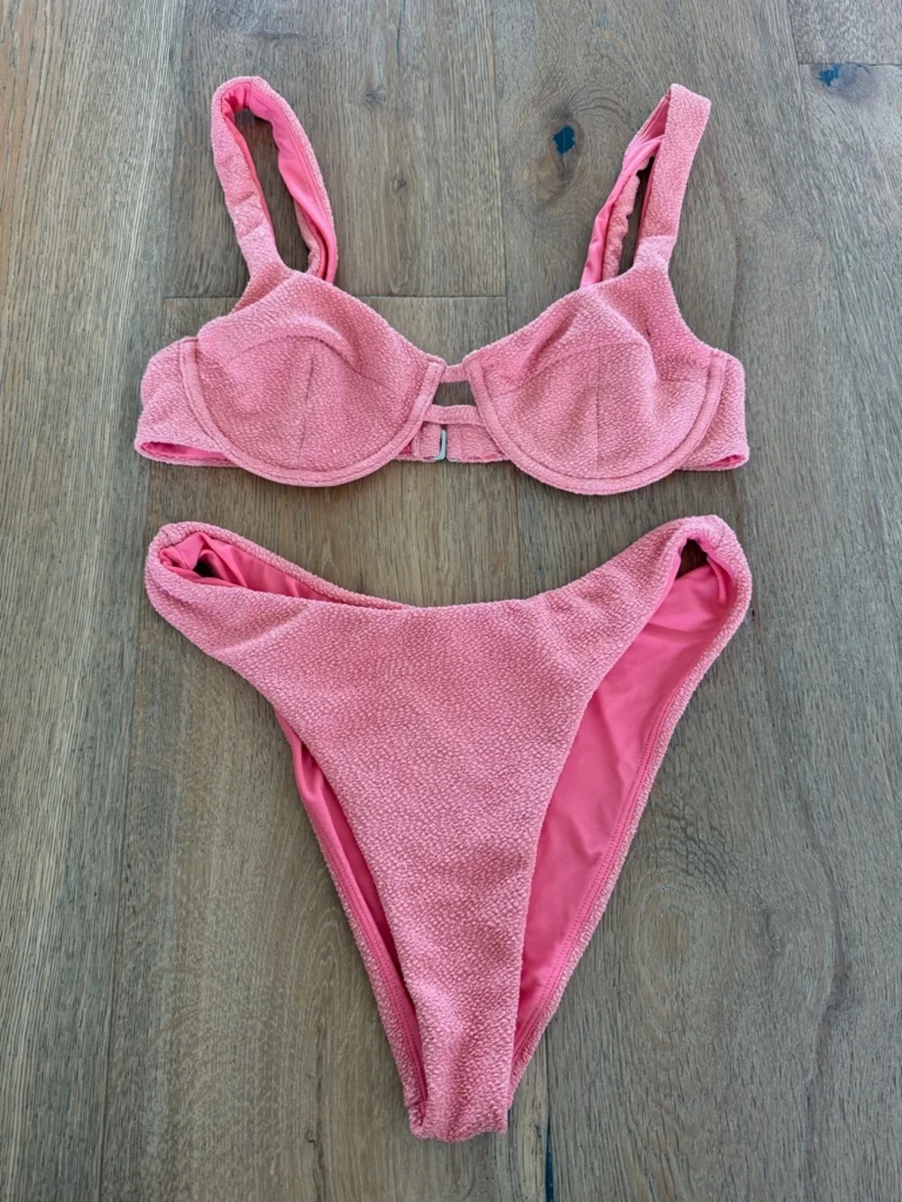 Lovers + Friends Pink Textured Underwire Bikini Set - Picture 1 of 6